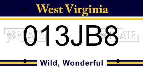 013JB8 West Virginia License Plate