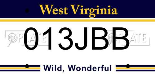 013JBB West Virginia License Plate