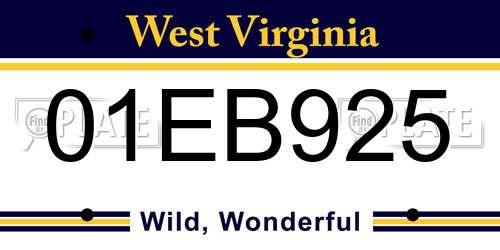 01EB925 West Virginia License Plate