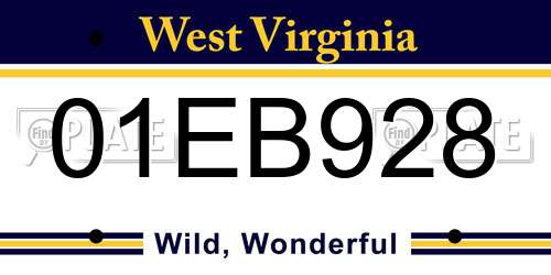 01EB928 West Virginia License Plate