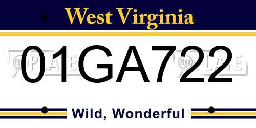 01GA722 West Virginia License Plate