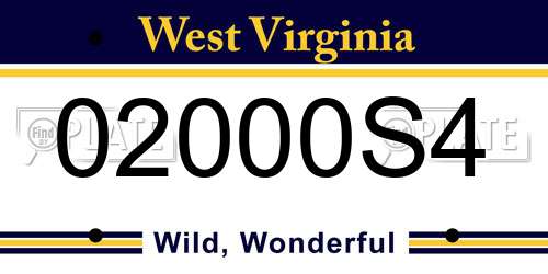 02000S4 West Virginia License Plate