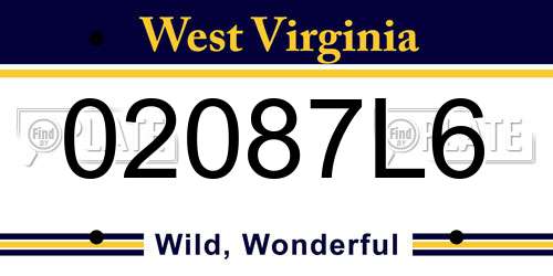 02087L6 West Virginia License Plate