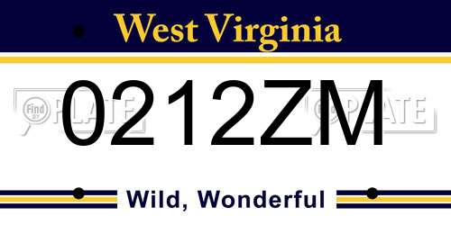 0212ZM West Virginia License Plate