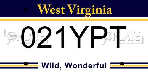 021YPT West Virginia License Plate