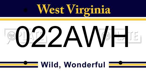 022AWH West Virginia License Plate