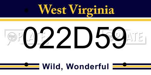 022D59 West Virginia License Plate