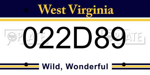 022D89 West Virginia License Plate