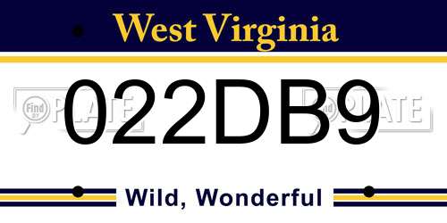022DB9 West Virginia License Plate