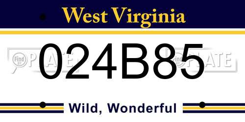 024B85 West Virginia License Plate