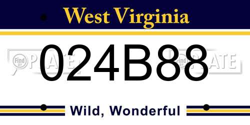 024B88 West Virginia License Plate