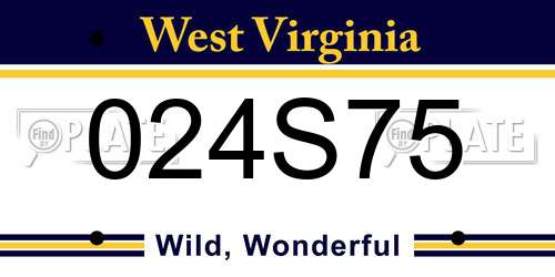 024S75 West Virginia License Plate