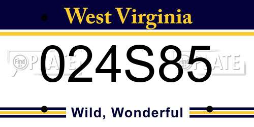 024S85 West Virginia License Plate