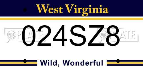 024SZ8 West Virginia License Plate