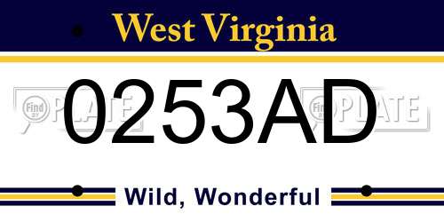 0253AD West Virginia License Plate