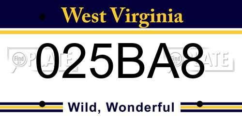 025BA8 West Virginia License Plate
