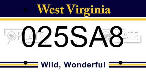 025SA8 West Virginia License Plate