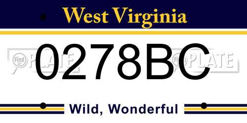 0278BC West Virginia License Plate