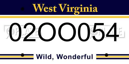 02OO054 West Virginia License Plate