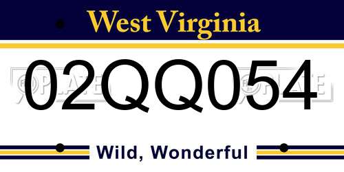 02QQ054 West Virginia License Plate
