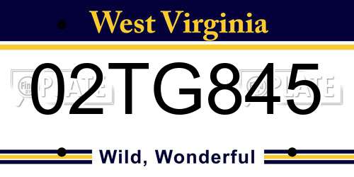 02TG845 West Virginia License Plate
