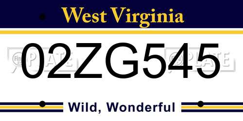 02ZG545 West Virginia License Plate