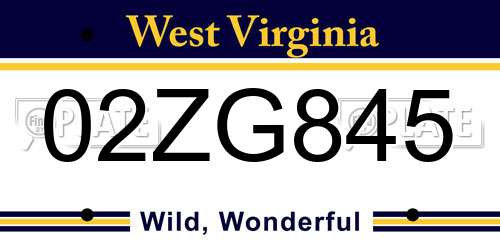 02ZG845 West Virginia License Plate