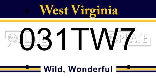 031TW7 West Virginia License Plate