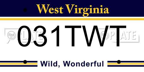 031TWT West Virginia License Plate