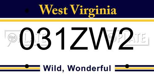 031ZW2 West Virginia License Plate