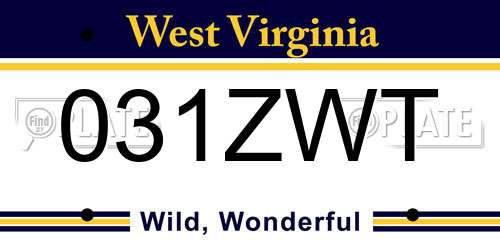 031ZWT West Virginia License Plate