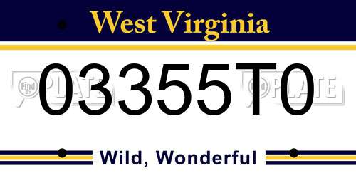 03355T0 West Virginia License Plate