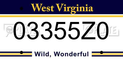 03355Z0 West Virginia License Plate