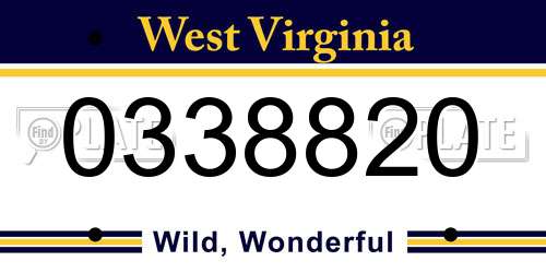 0338820 West Virginia License Plate