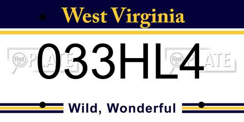 033HL4 West Virginia License Plate