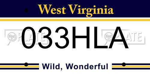 033HLA West Virginia License Plate