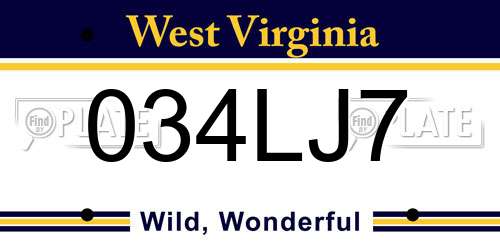 034LJ7 West Virginia License Plate