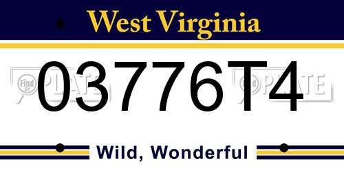 03776T4 West Virginia License Plate