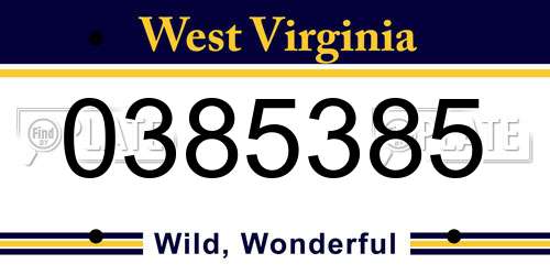0385385 West Virginia License Plate
