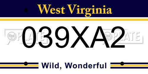 039XA2 West Virginia License Plate