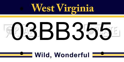 03BB355 West Virginia License Plate