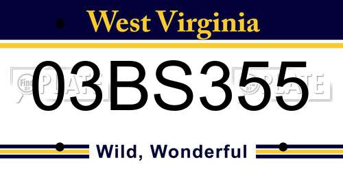 03BS355 West Virginia License Plate