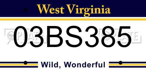 03BS385 West Virginia License Plate