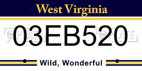 03EB520 West Virginia License Plate