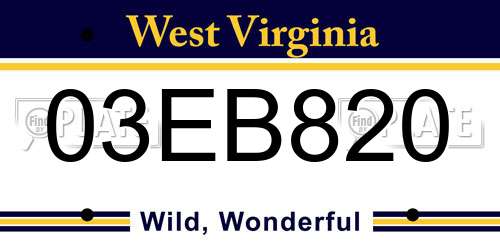 03EB820 West Virginia License Plate
