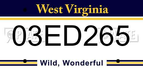 03ED265 West Virginia License Plate