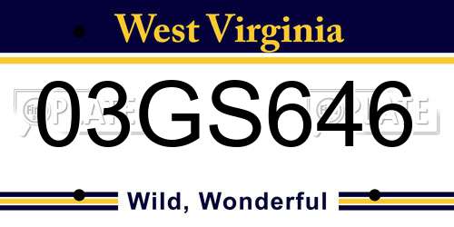 03GS646 West Virginia License Plate