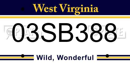 03SB388 West Virginia License Plate