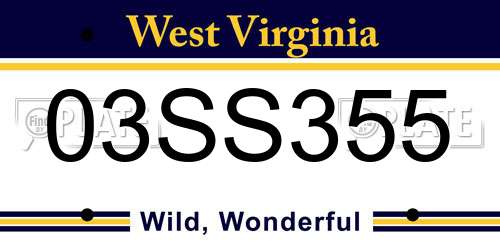03SS355 West Virginia License Plate