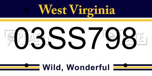 03SS798 West Virginia License Plate